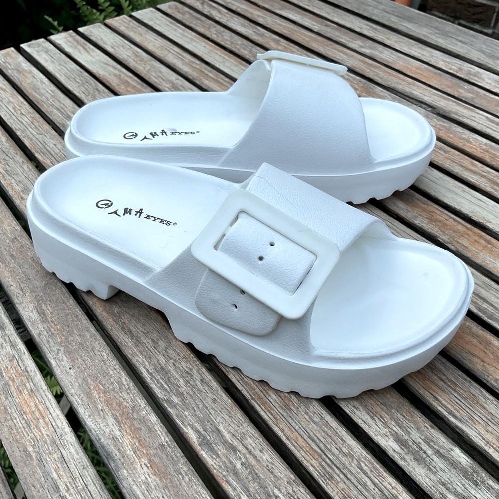 BRAND NEW White Slide Sandals, Size 37/US 6